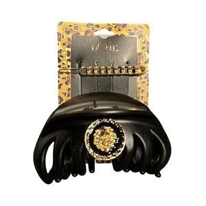 Noir Black & Gold Hair Accessories Set - Clip & Chain Barrette